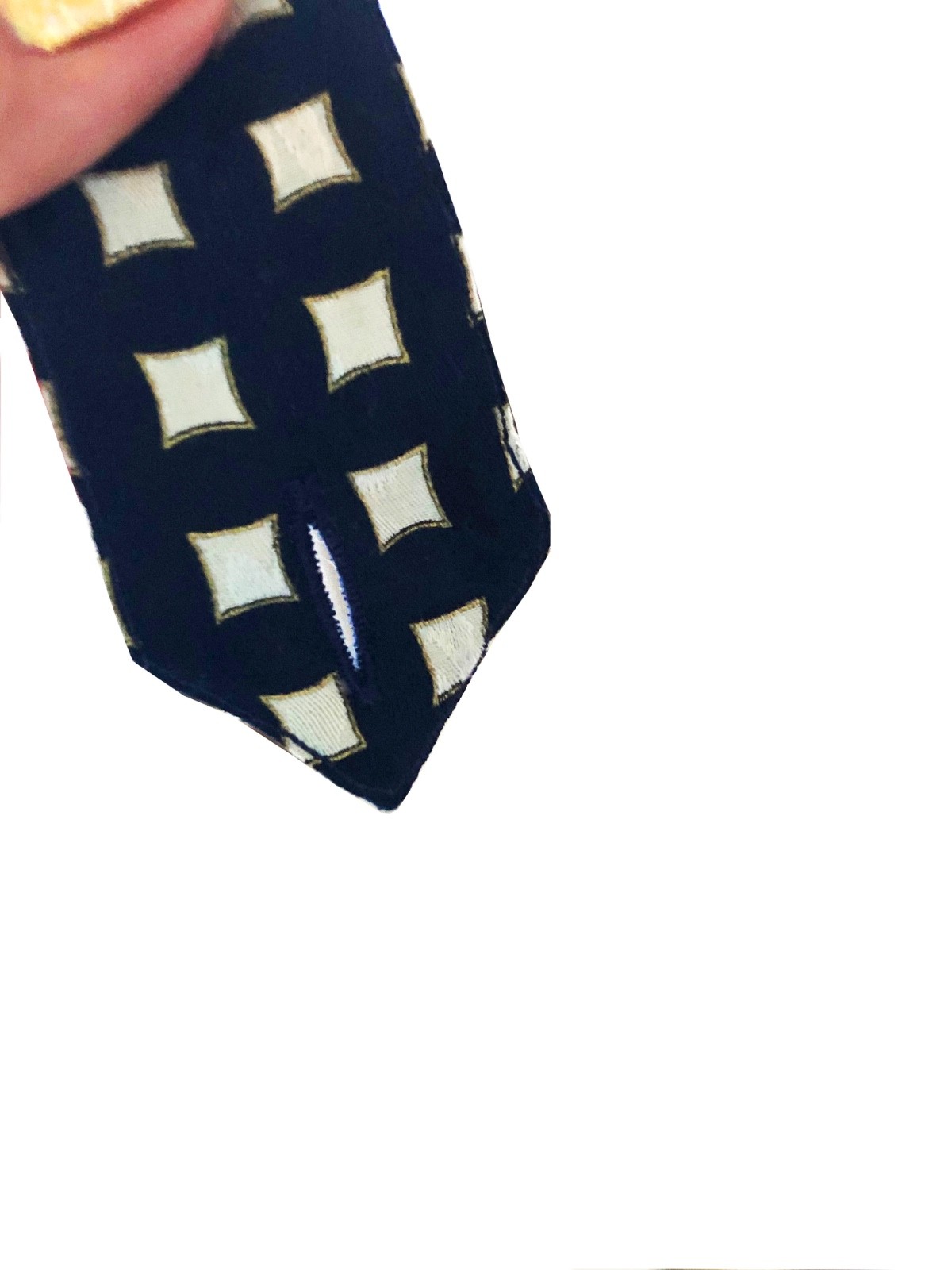 Authentic BIJAN Navy Blue Silk Shirt w/ Gold Diamond Squares Custom Buttons Rare