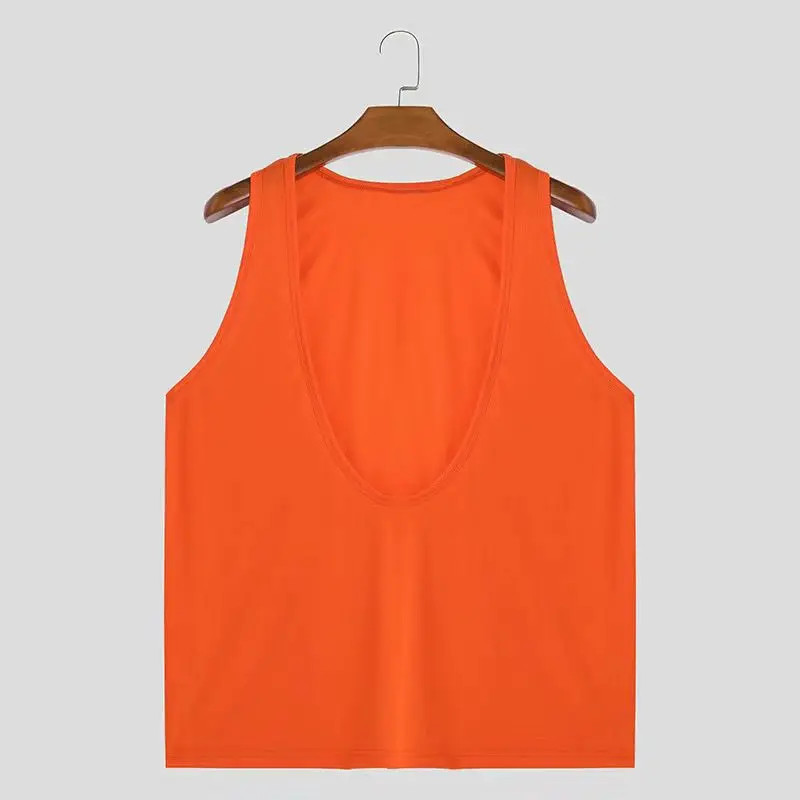 Men’s Sexy Deep V Neck Tank Tops Sleeveless Straps Camisoles Loose Solid Color G