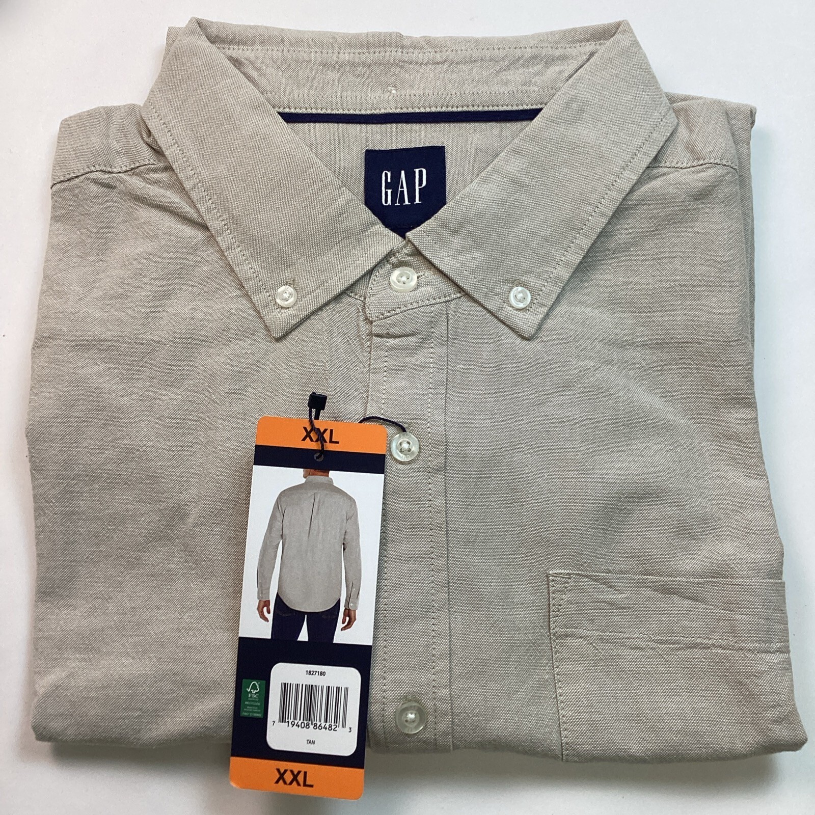 GAP Men’s Oxford Long Sleeve Button-Up Shirts Cotton Blend, Tan, Striped & Gray