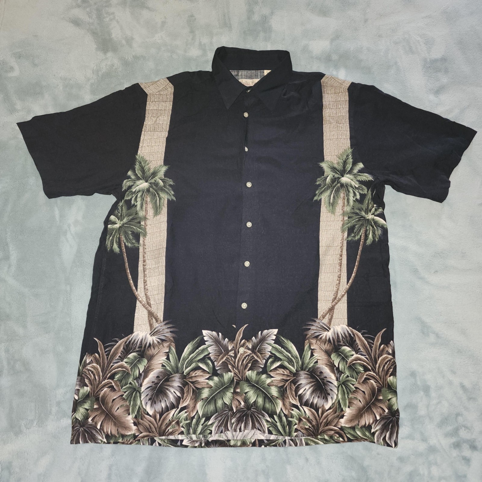 Hollis River Shirt Mens LT Black Palm Tree Hawaiian Tropical Short Sleeve Retro
