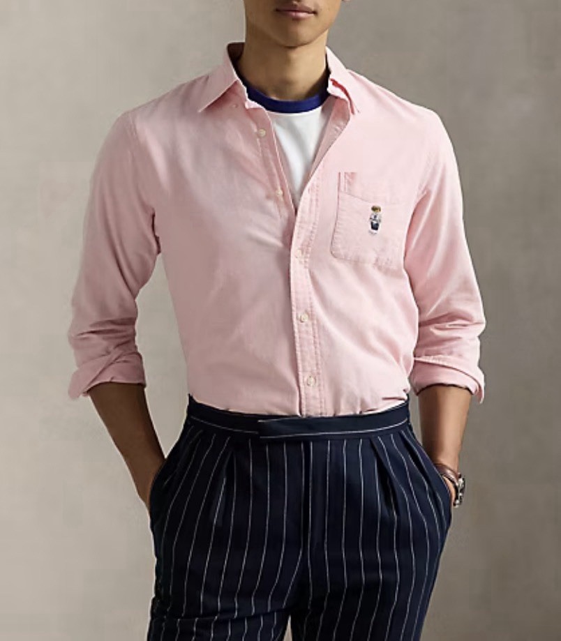 NWT Polo Ralph Lauren Men’s Classic Fit Polo Bear Pink Oxford Shirt Sz L