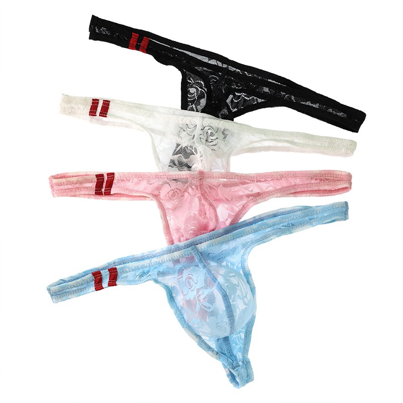 4 Pack Lot Sexy Men’s Low Rise Lace Underwear Thongs G string Briefs Underpants
