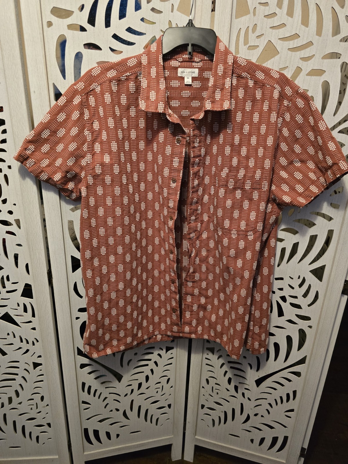 sun and stone button down shirt men XXL multi-color short sleeve 100%Cotton HQ