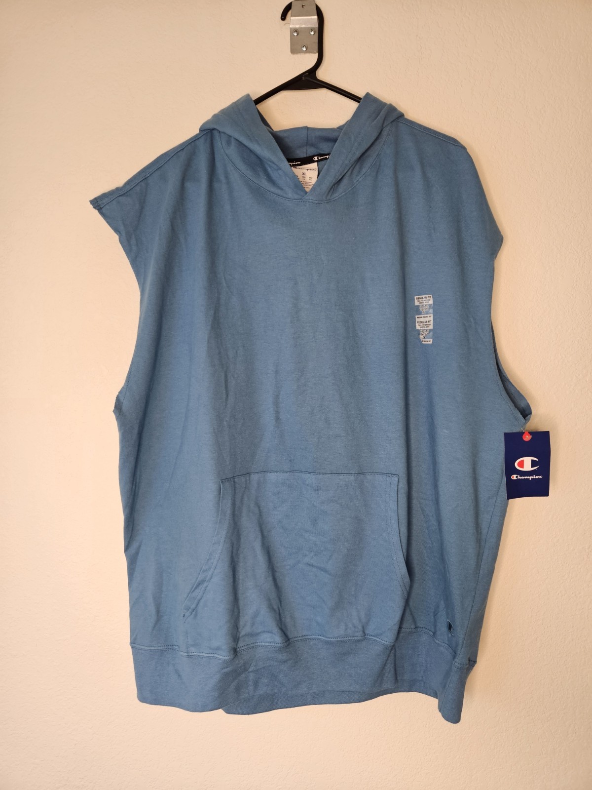 NWT Champion Middleweight Cut-Off Hoodie Mens XL Blue Sleeveless