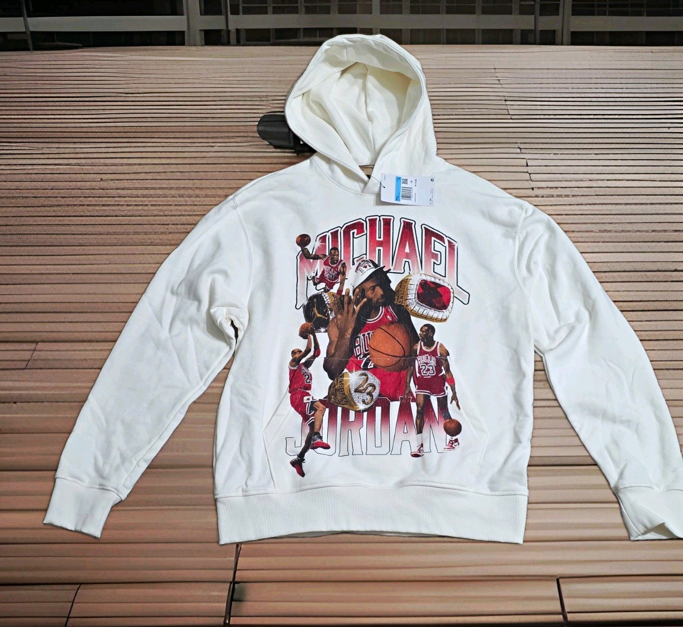 Jordan Air Jordan Men’s White Pullover Hoodie Michael Graphic Print Pockets M