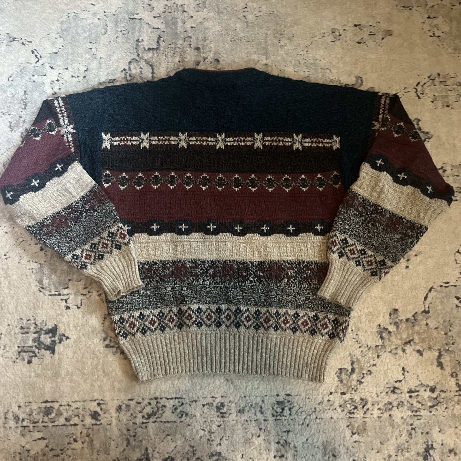 Vintage Expressions Sweater Mens Medium Geometric Tribal Acrylic 90s Colorful