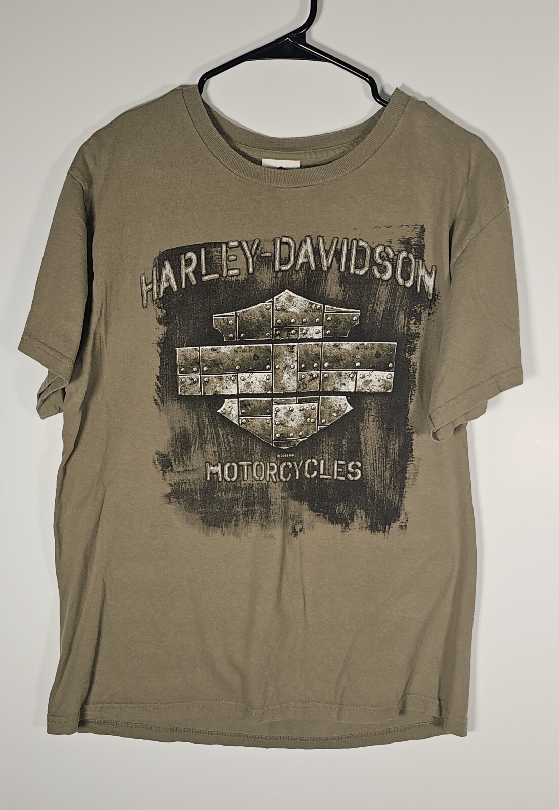 Harley Davidson men T-Shirt L green from 2016 print front and back 100% cotton
