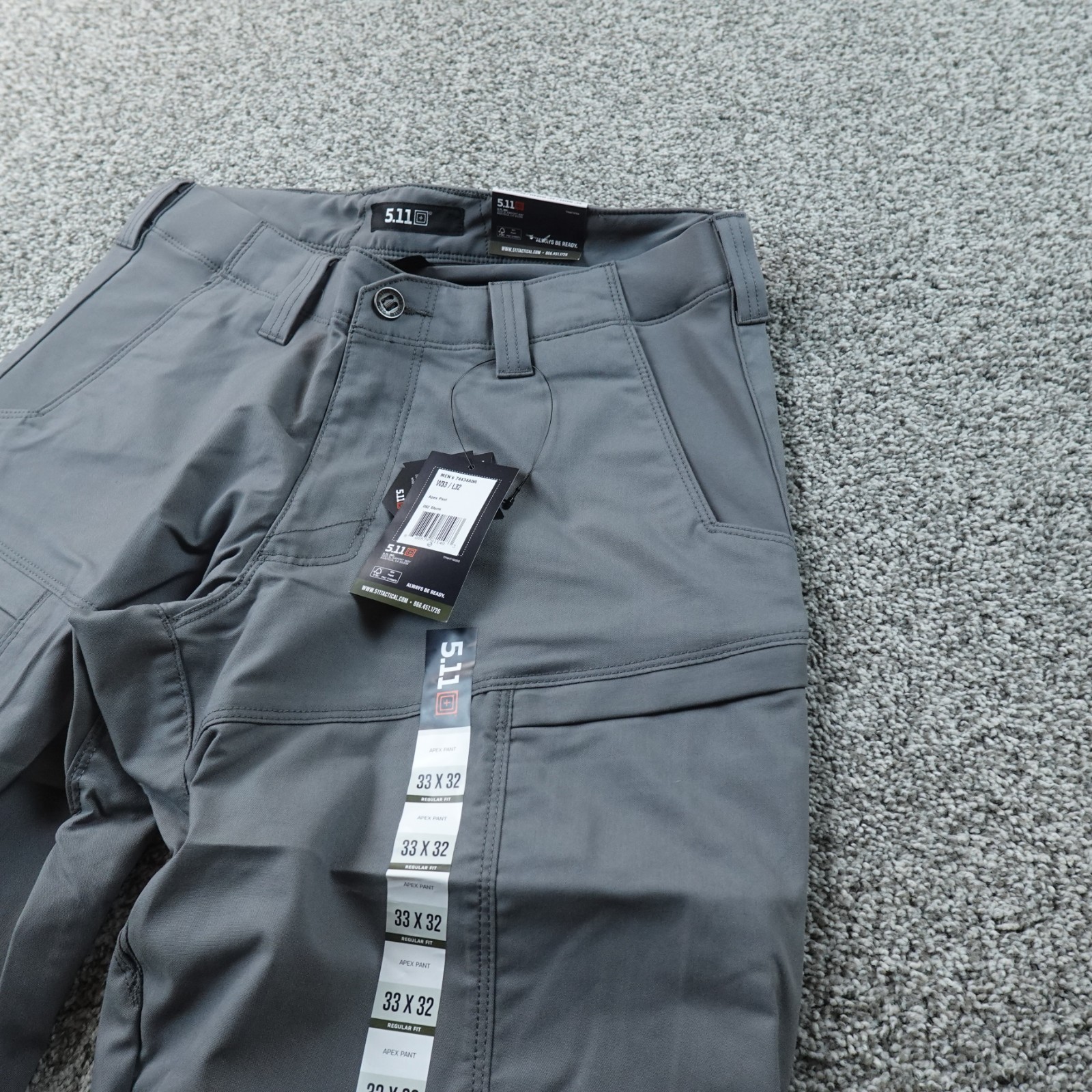 NEW 5.11 Tactical Pants Mens 33X32 Gray Flex Tac Apex Cargo Hike Utility Stretch