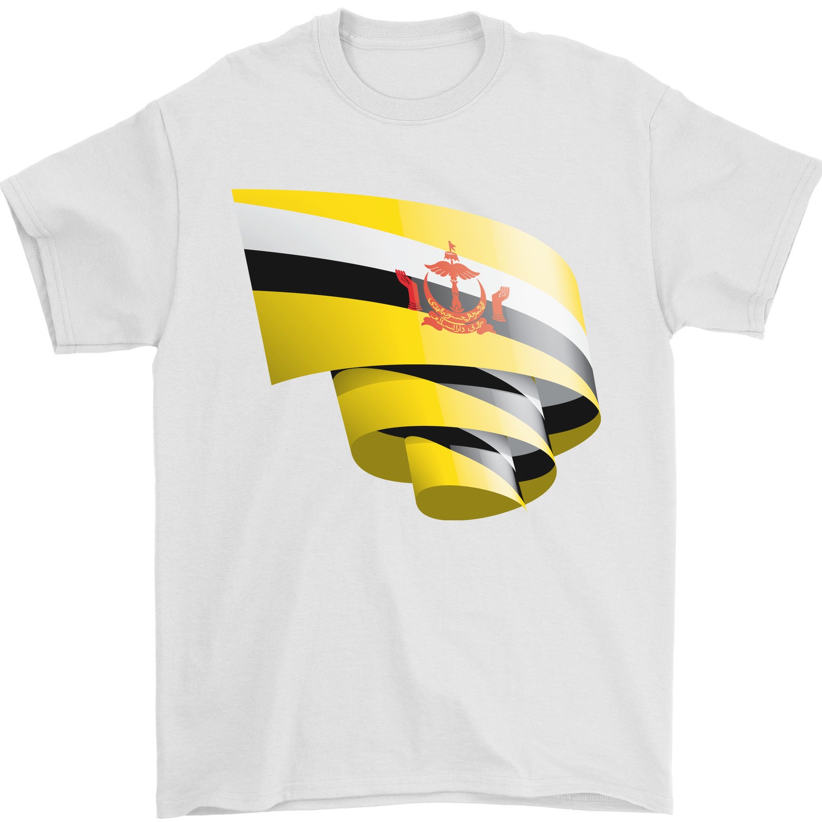 Curled Brunei Flag Bruneian Day Football Mens T-Shirt 100% Cotton