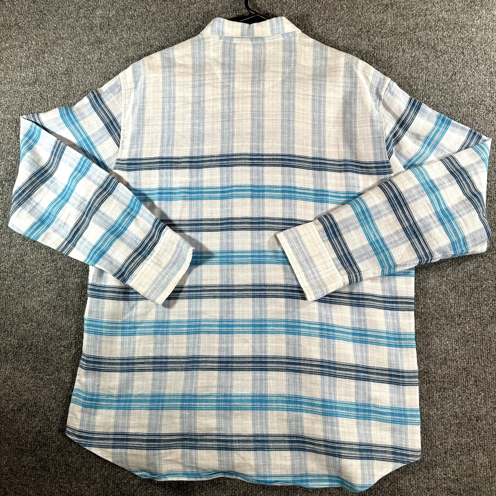 Tommy Bahama Linen Sorona Button Up Shirt Men’s L Blue Stripe Long Sleeve