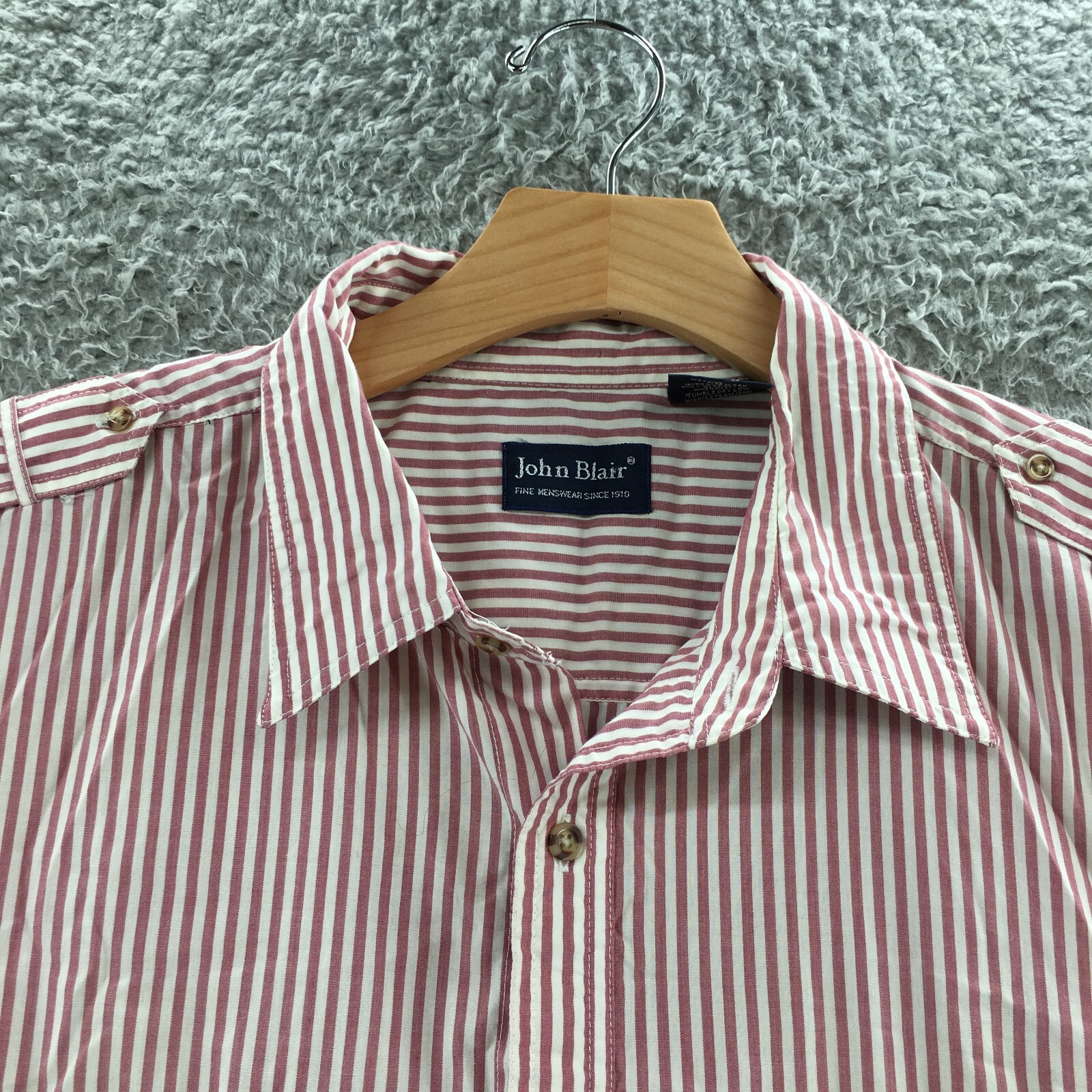 John Blair Shirt Mens XL Pink Stripe Button-Up Short Sleeve Collared Pockets
