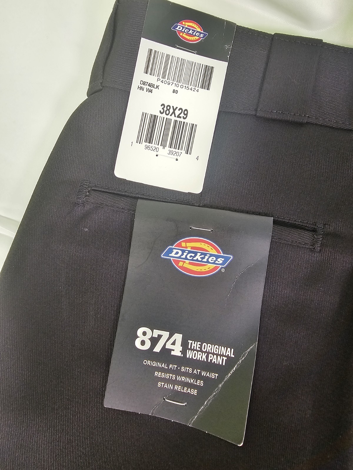 NWT Mens Dickies 38×29 Original Fit 874 Black Work Pants Wrinkle Stain Resistant