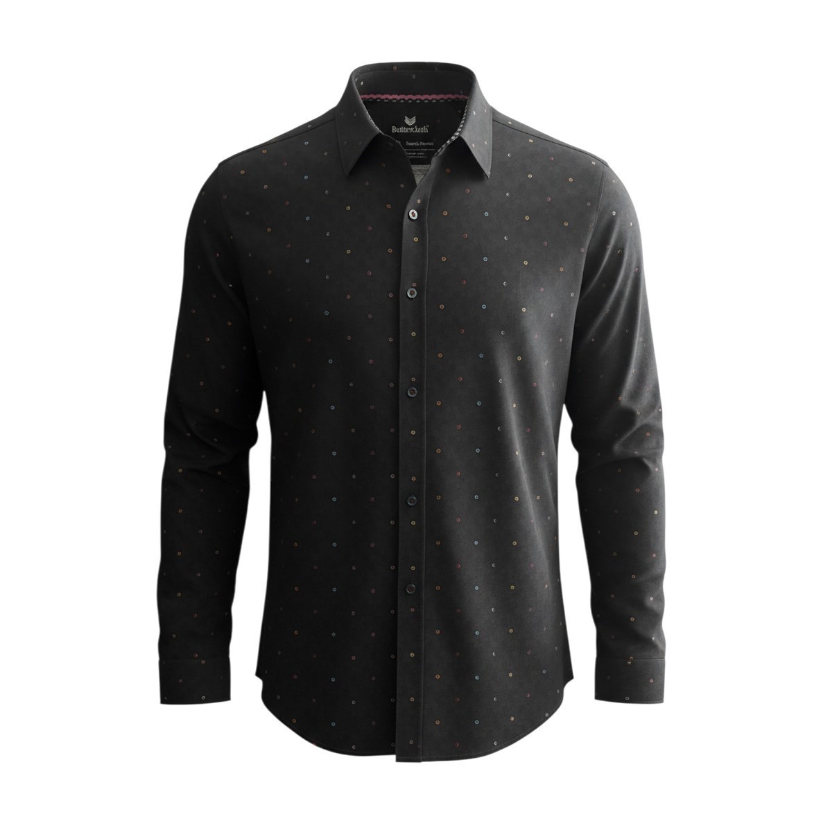 Buttercloth Mens 2XL Regular Fit Long Sleeve Button Down Shirt Black Geometric
