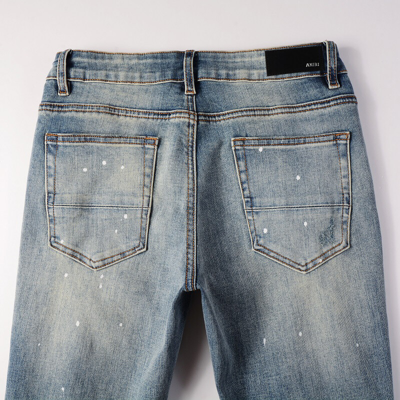 Men’s Vintage Distressed Stretch Denim Skinny Jeans with Patches and Studs