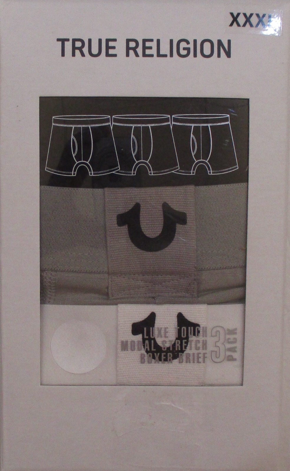 3 TRUE RELIGION SIZE 2XL 3XL BLACK GRAY WHITE LUXE TOUCH MODAL BOXER BRIEFS