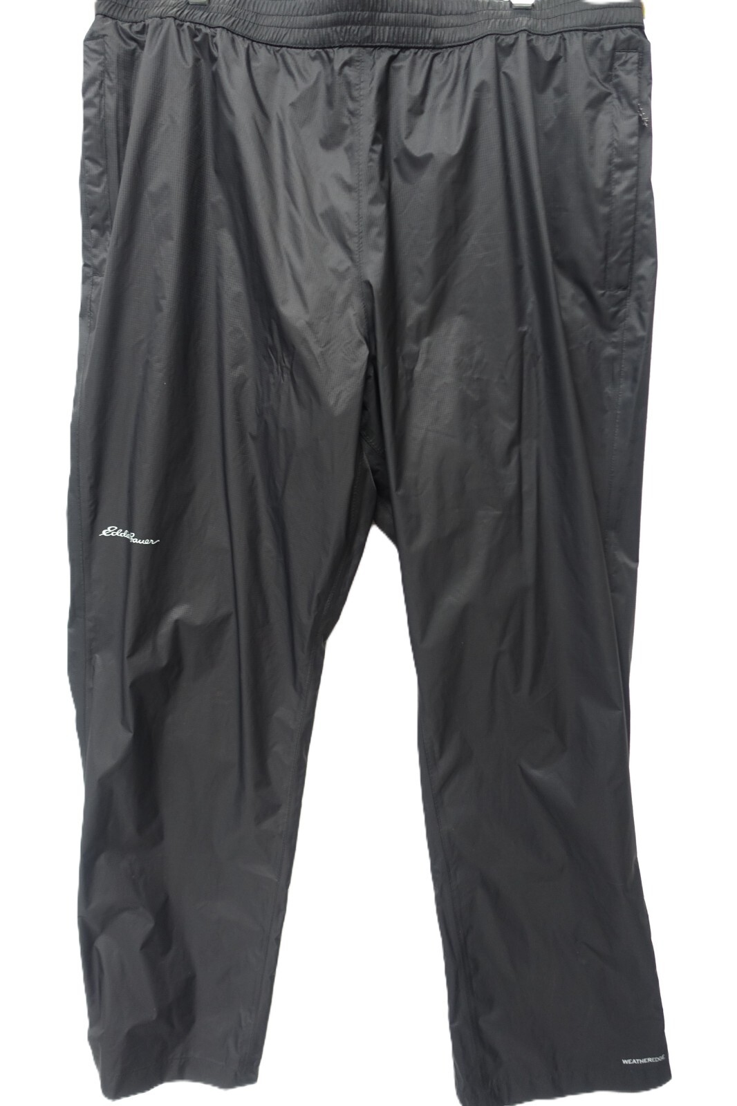EDDIE BAUER~NEW!!~BLACK NYLON RIPSTOP ‘WEATHEREDGE’ WATERPROOF RAIN PANTS MENS L