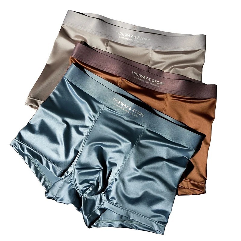 4PCS Men’s Ice Silk Underwear Breathable Boxer Shorts Seamless Satin Soft Briefs