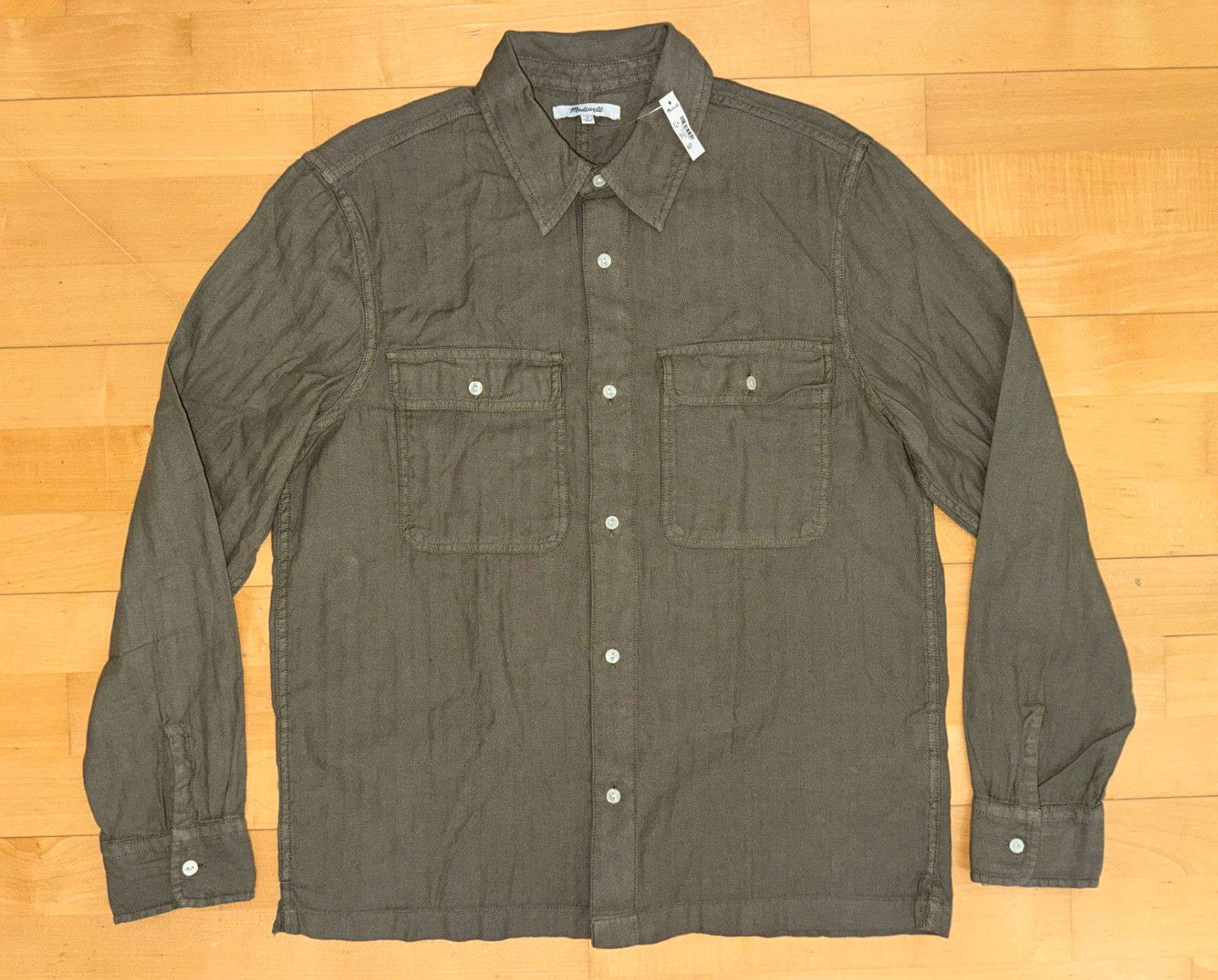 New Mens Madewell LS Button Down Work Shirt in Cotton-Linen Blend Tan Sz M