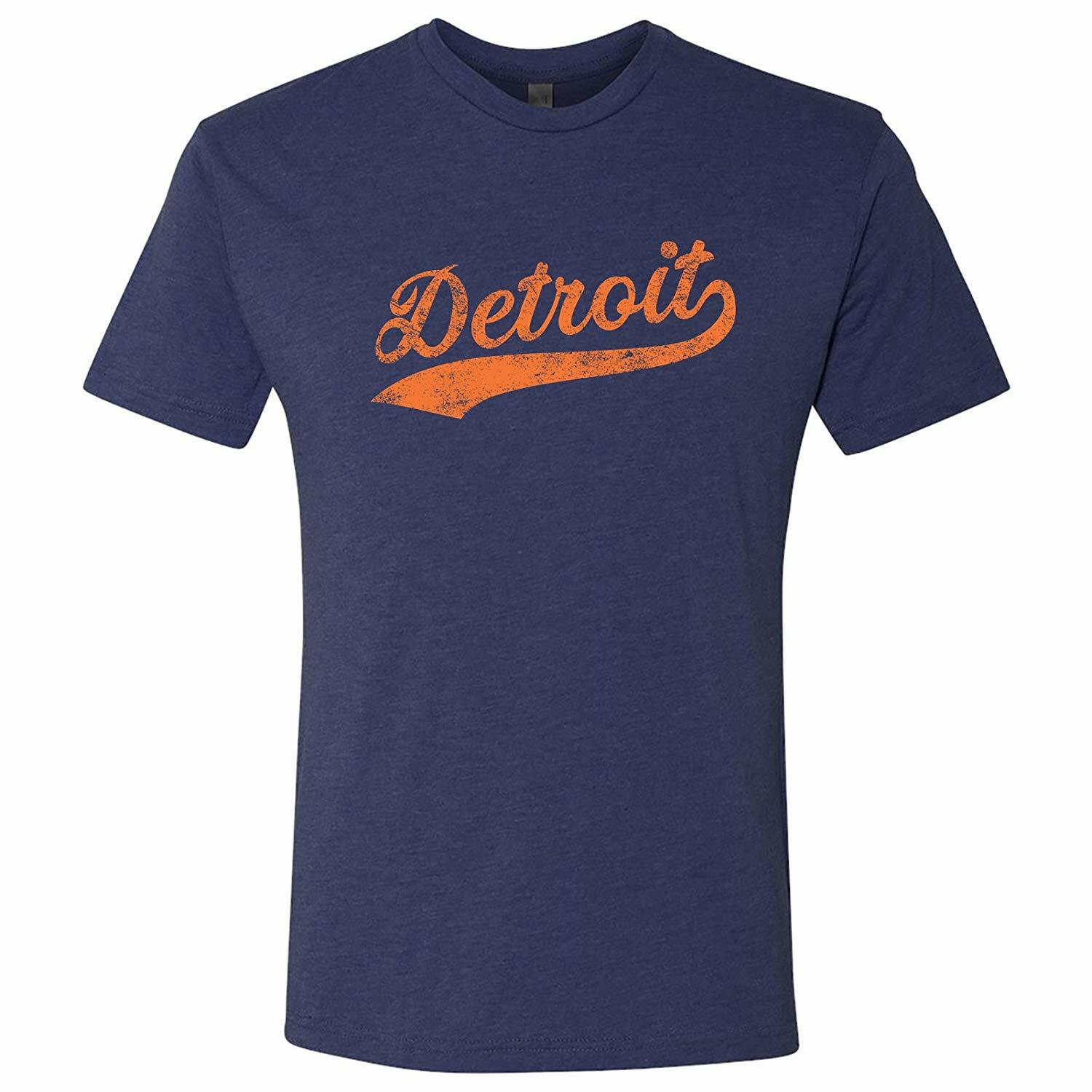 Detroit City Baseball Script – Hometown Pride Triblend T Shirt – Vintage Navy