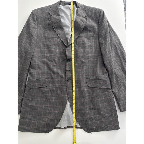 Ben Sherman Mens Grey Pink Plaid Distressed Raw Edge Blazer Sport Coat L Y2K