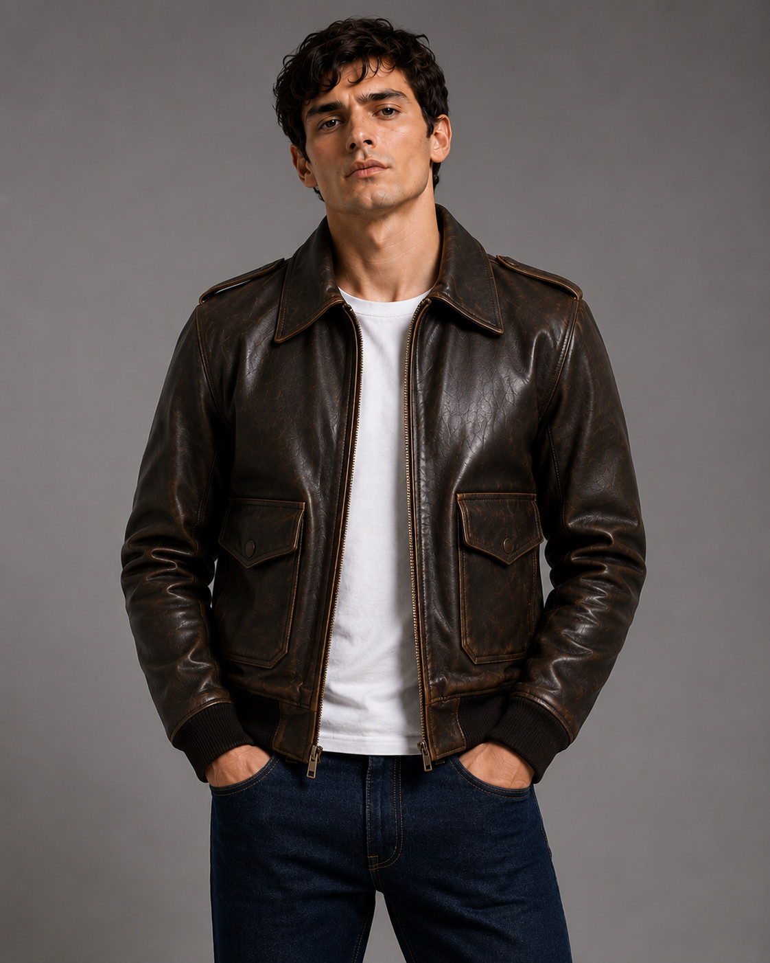 Cafe Racer Leather Jacket Soft Real Sheep Napa Leather Biker Style Brown