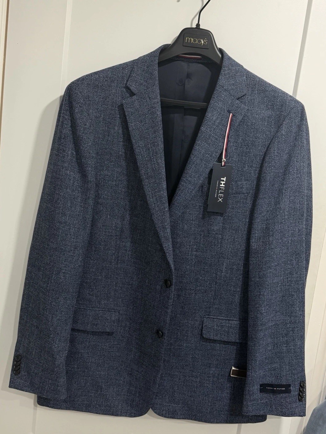 Tommy Hilfiger TH Flex Blue Textured Tweed Sport Coat Stretch Modern Fit 46L