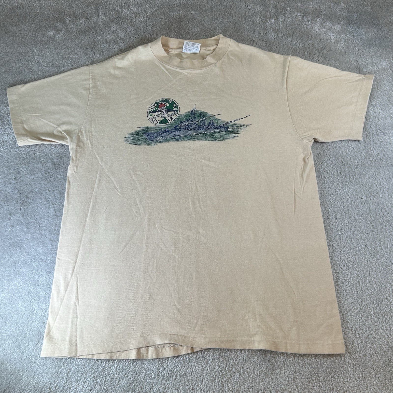 Vintage 80s USS Mahan DDG-42 Navy Battleship Graphic T-Shirt Large Made In USA