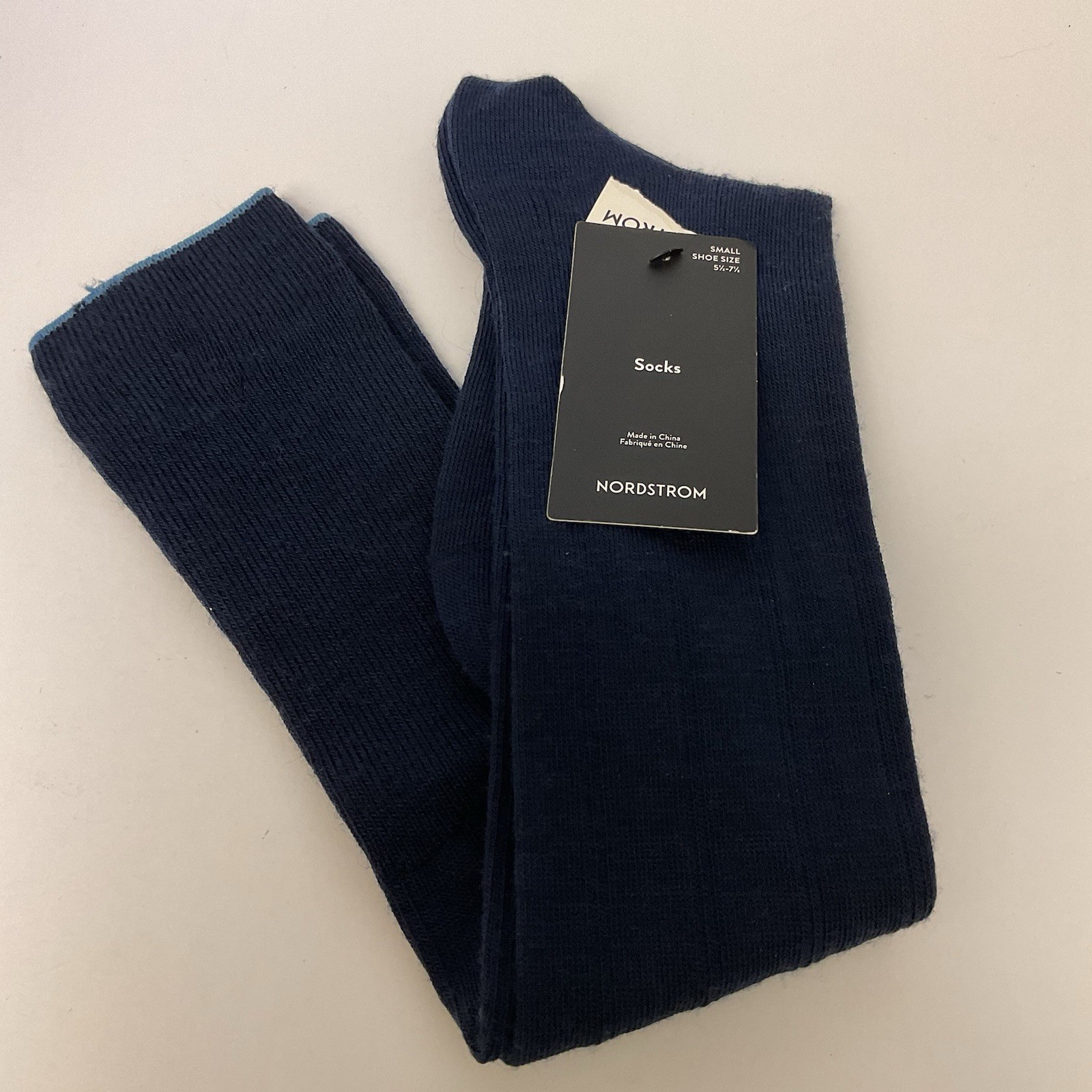 NORDSTROM MENS MERINO WOOL BLEND OVER CALF KNEE HIGH SOCKS TRUE NAVY SMALL NWT