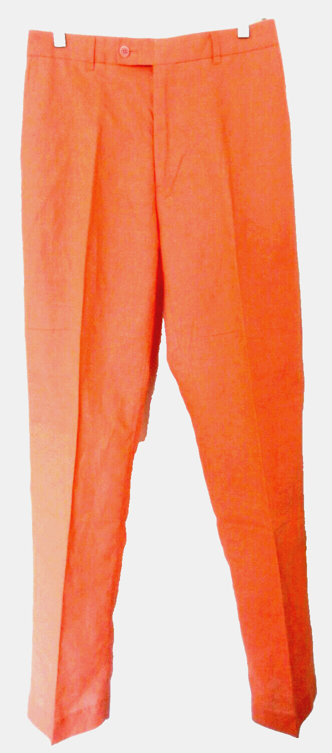 STACY ADAMS Linen-Blend Flat Front Pants-30(34)x34, coral (can alter back to 34)