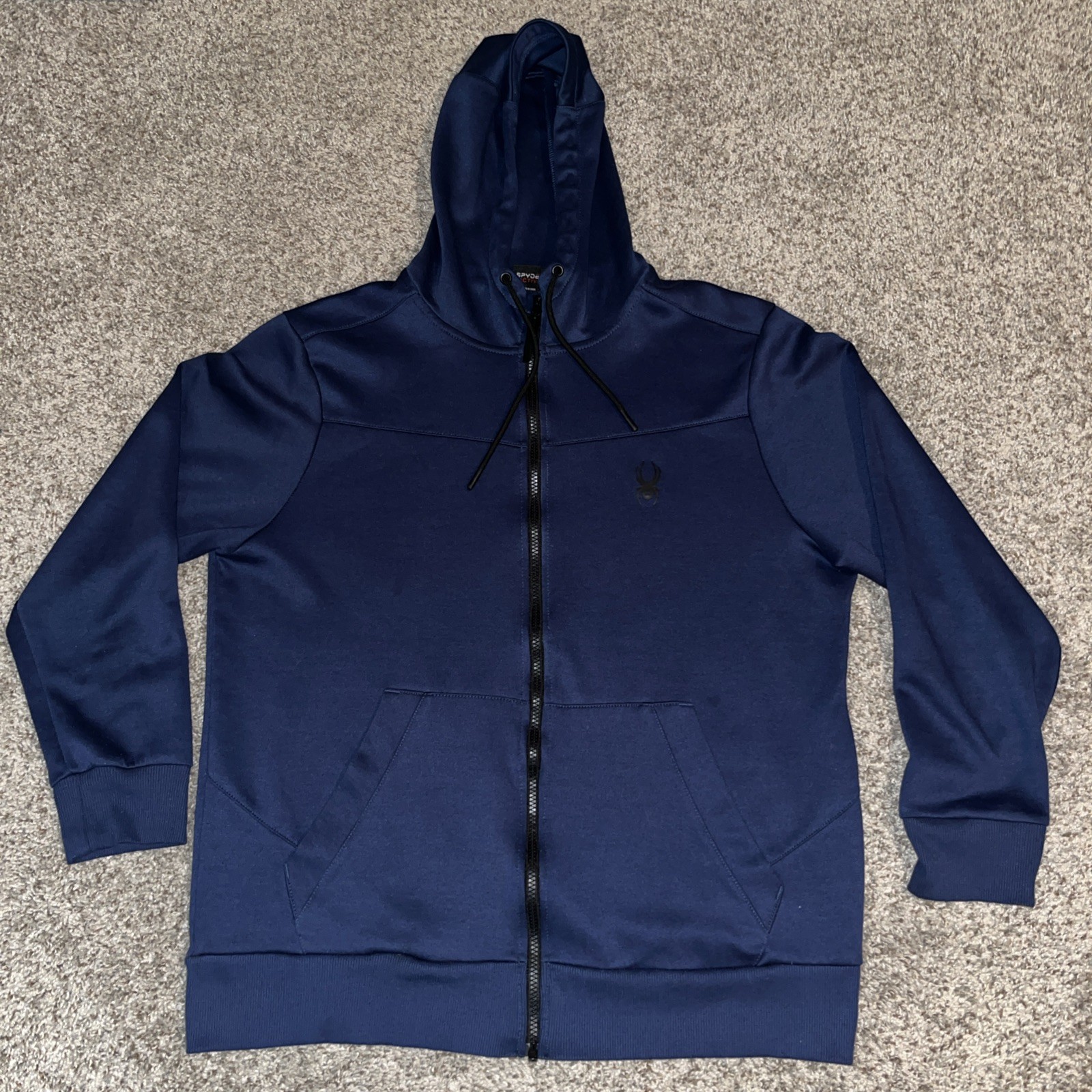 Spyder Active Men’s Sz L Full Zip Long Sleeve Hoodie Jacket Navy Blue EUC