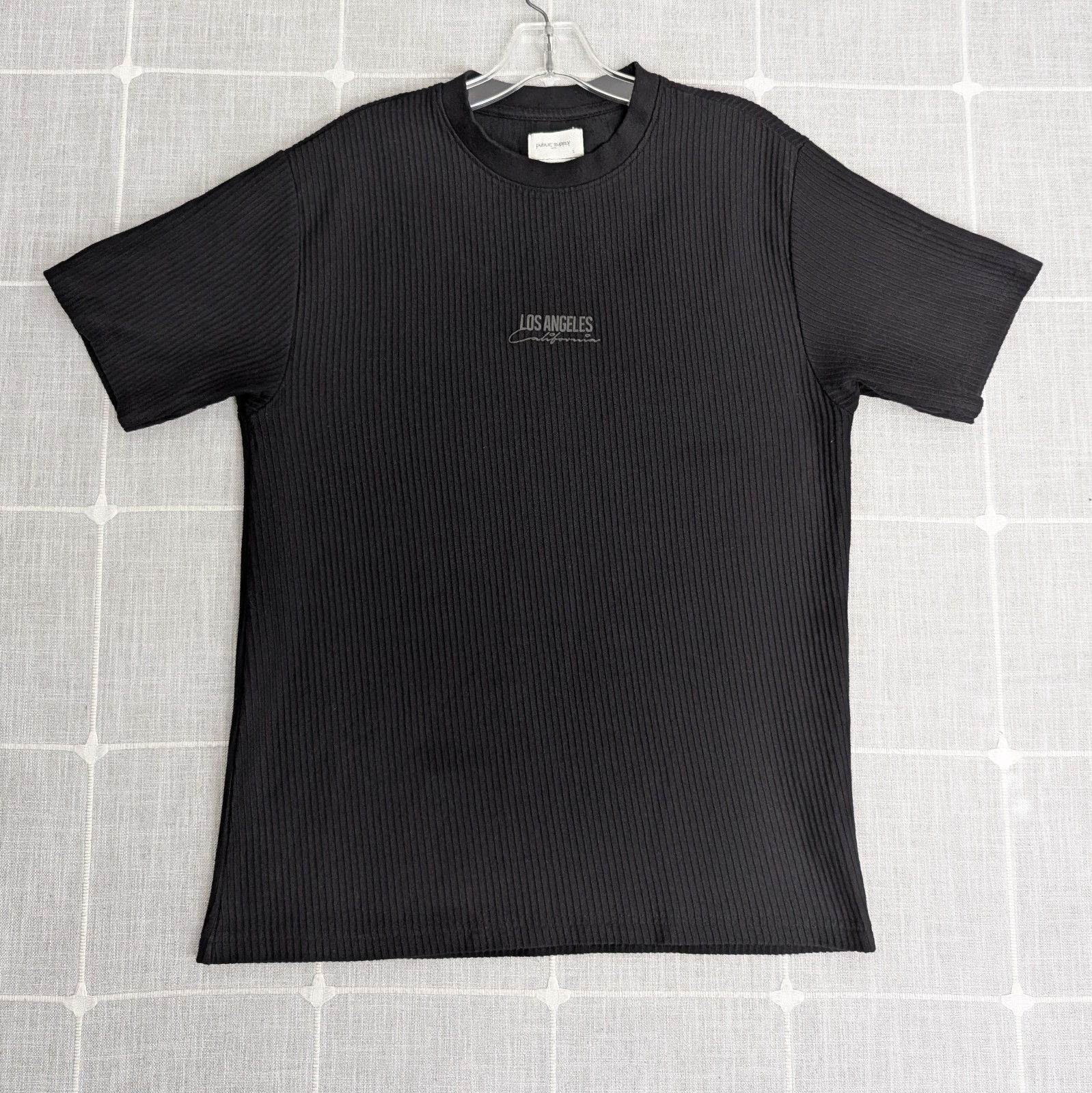 Public Supply NYC Shirt Mens Medium Black Relaxed Fit Ribbed Classic City Read*
