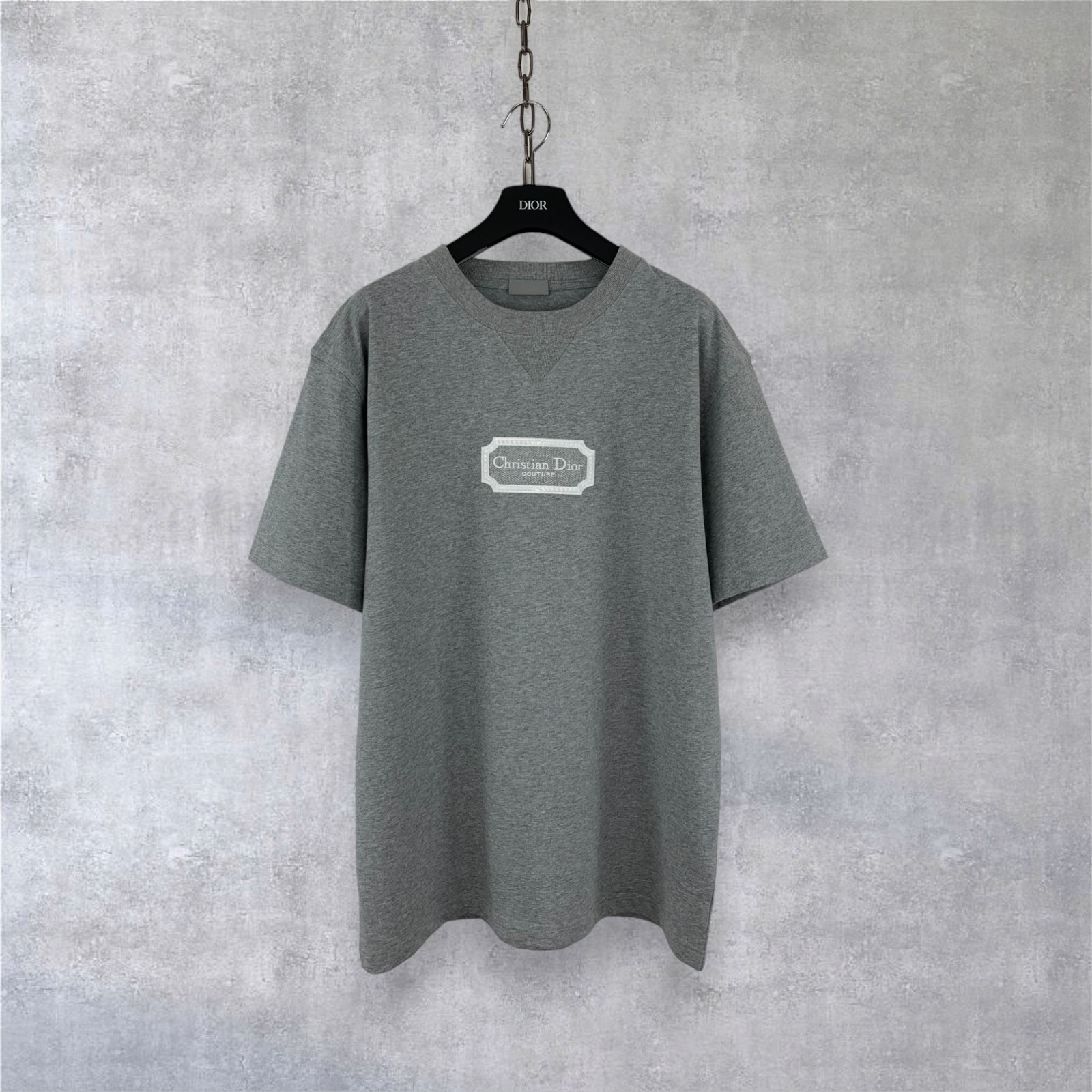 Christian Dior Couture Embroidered Logo Cotton Jersey T-Shirt Gray Size M