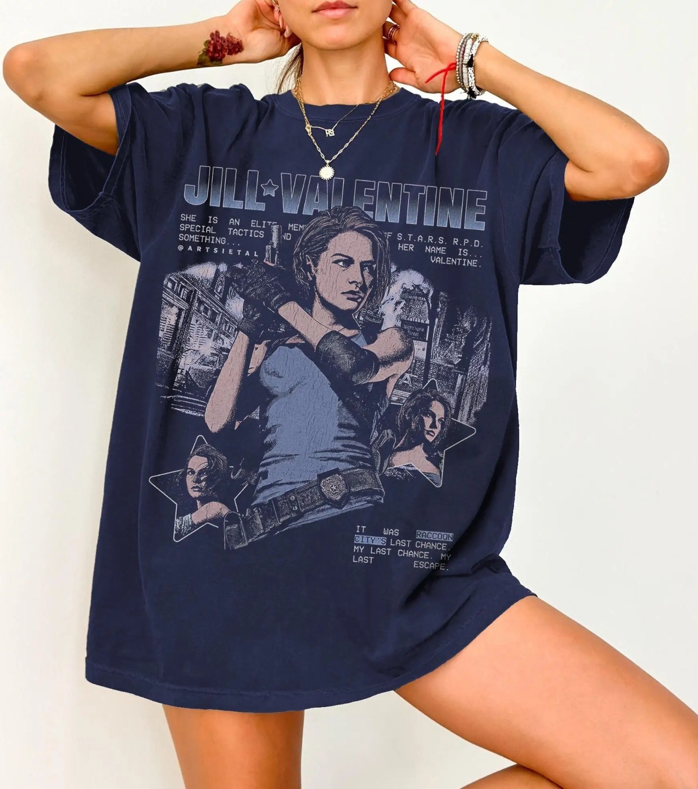 Resident Evil Jill Valentine Cotton T-Shirt RE Video Game Cotton Anime Game Top