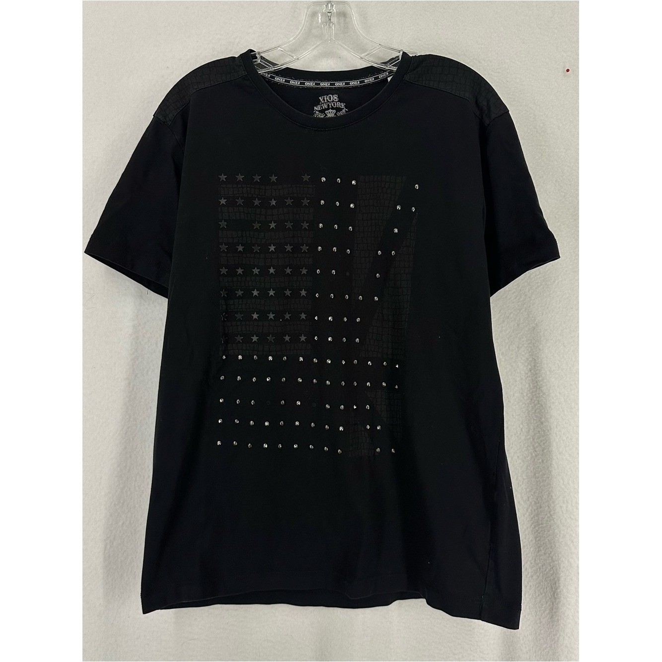 Xios New York XL Black Studded American Flag Graphic T-Shirt Men’s