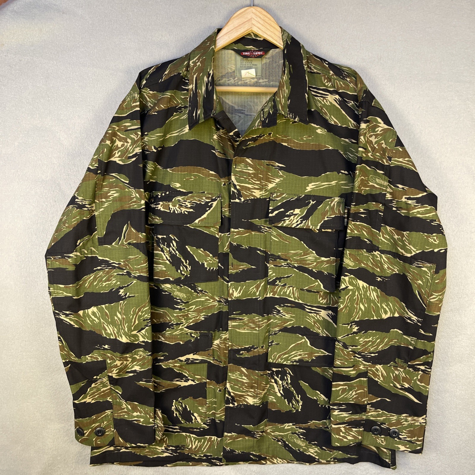 Tru Spec Tiger Stripe Camo BDU Shirt Jacket Mens Large Long Military Ripstop
