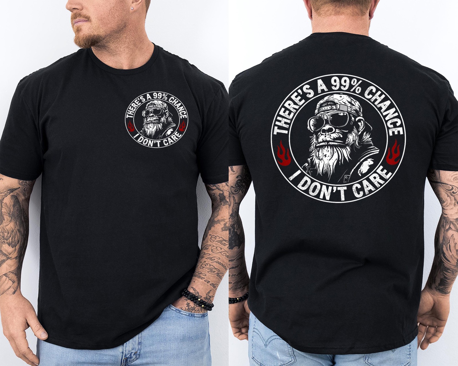 Funny Monkey There’s A 99% Chance I Don’t Care Quote 2 Sided T-Shirt