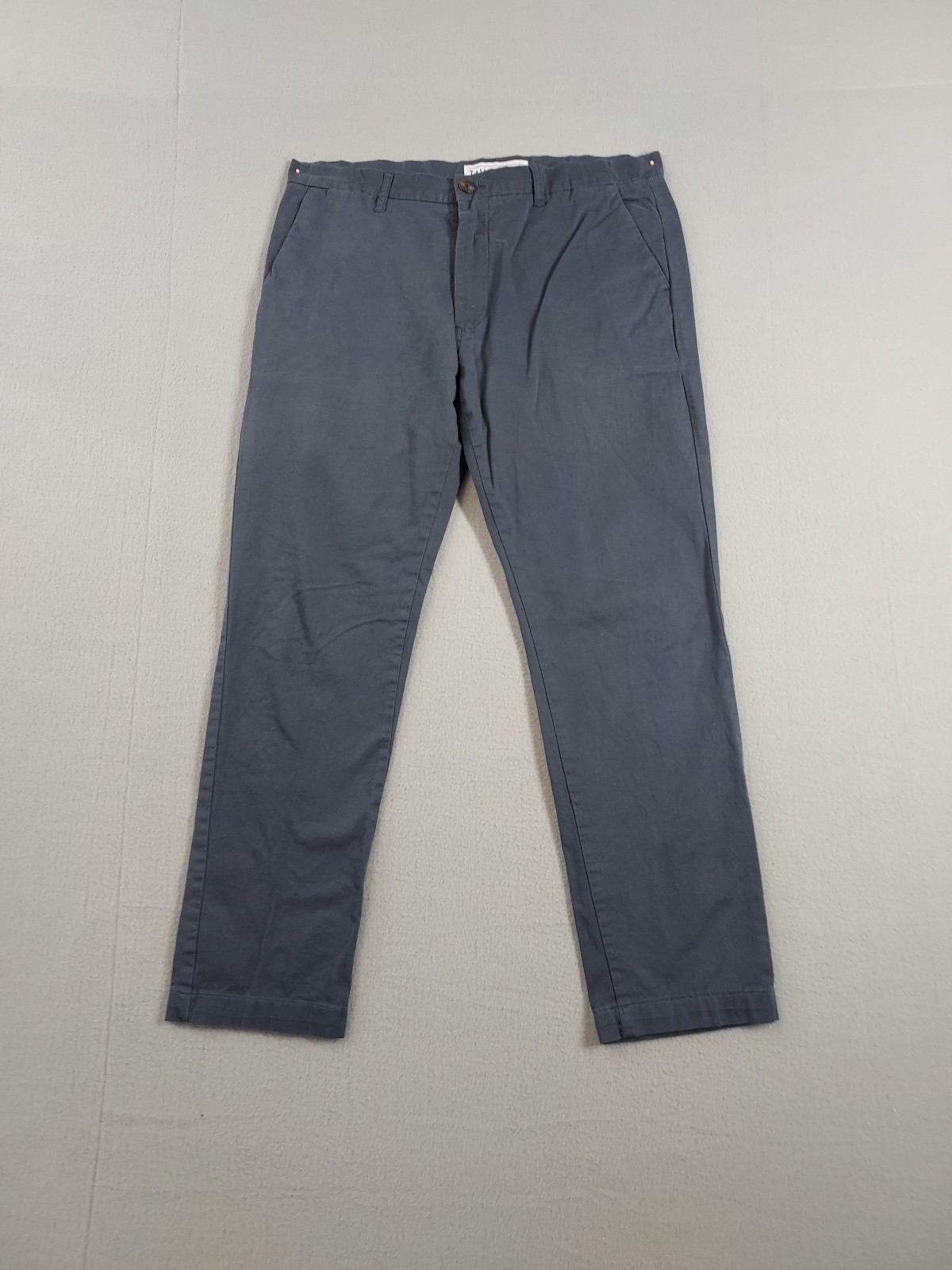 Tau Cotton Men Chino Pants Blue Zip Button Slash Pockets Mid Rise Logo Casual