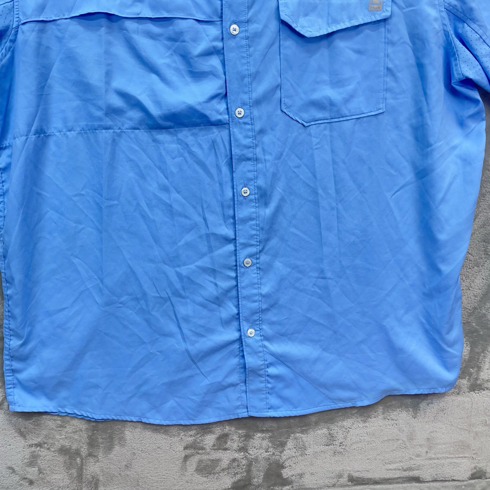Huk Shirt Men’s 2XL Tide Point Fishing Woven sport Vented Performance Guide blue
