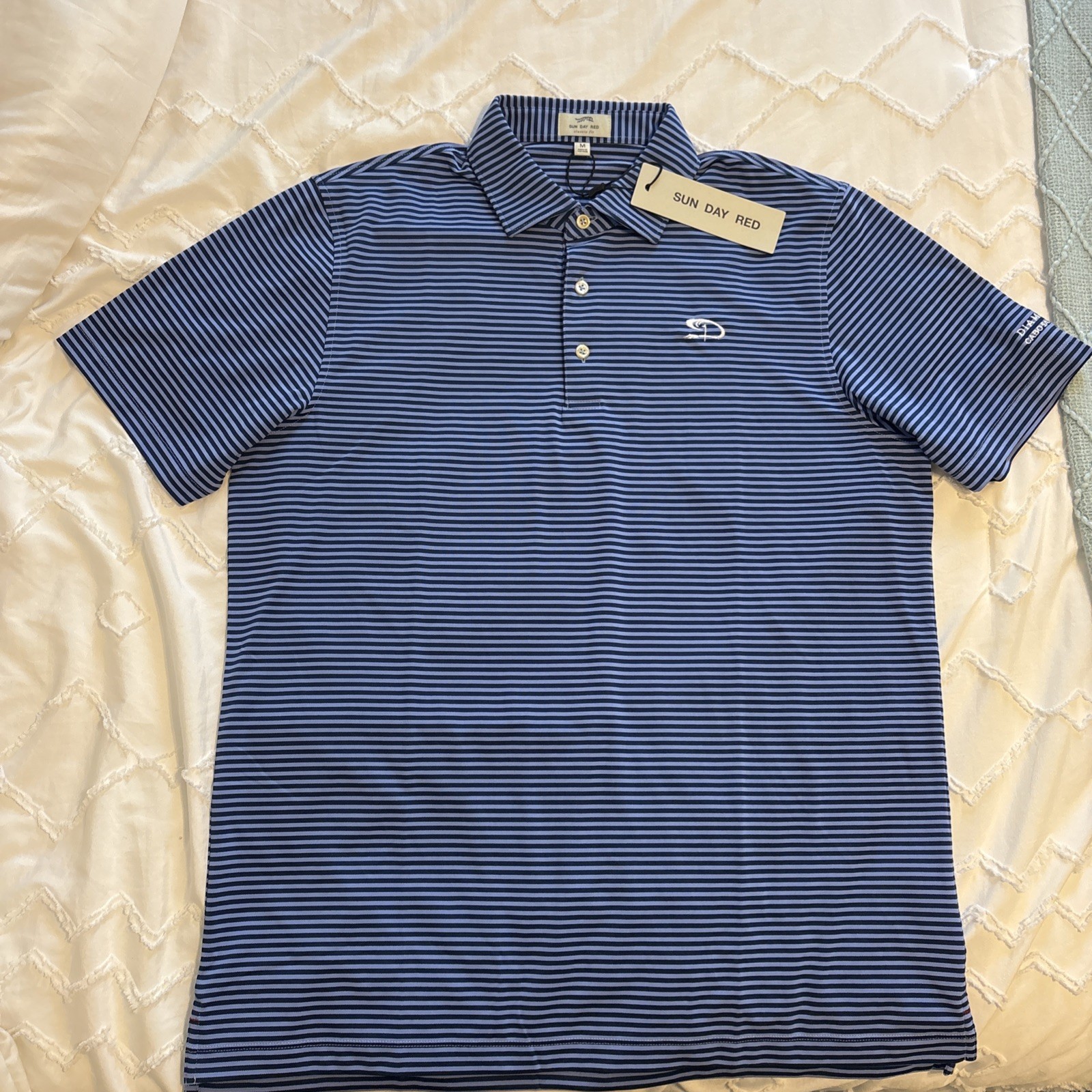 Sun Day Red Pioneer Stripe Polo Estate Blue M Short Sleeve Collared Men’s Logo