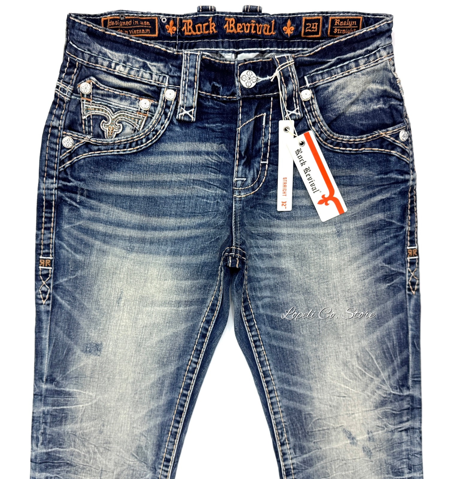 Rock Revival Raelyn Straight Distressed Blue Jeans Mens 29 – 38