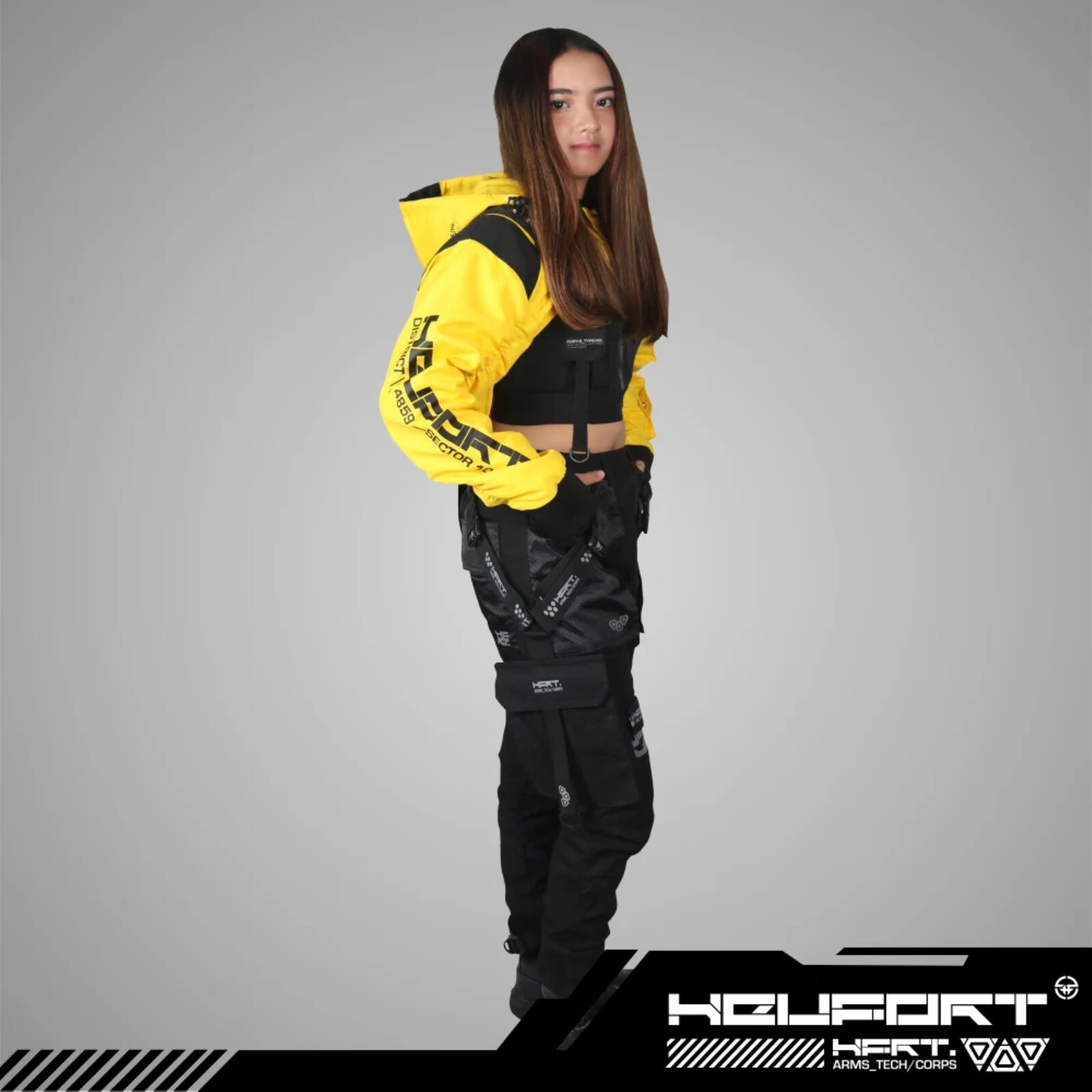 Unisex Yellow Crop Jacket Hoodie Techwear Full Zip BOMB FURY B_TYPE/HF Holygrail