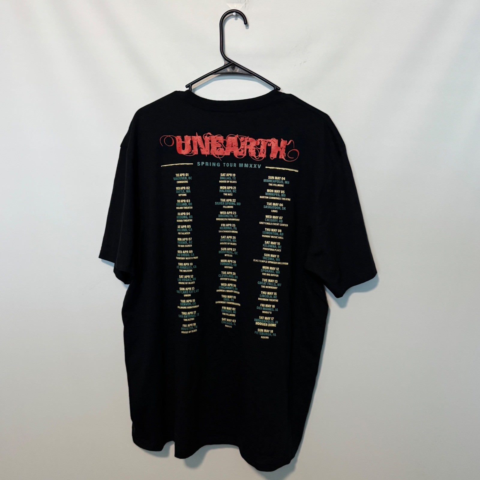 Unearth Band Tee Shirt Mens 2XL Black 2025 Spring Tour Graphic Boston Metal
