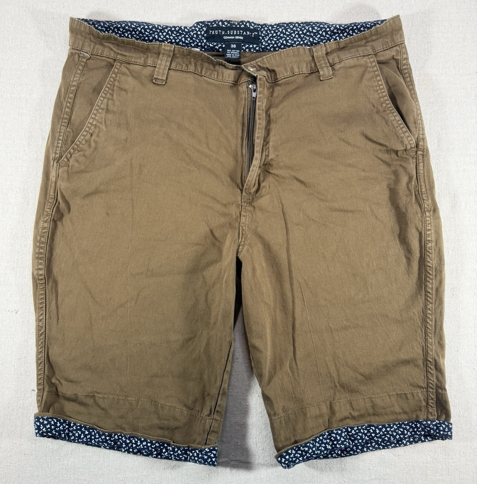 Truth Substance Common Sense Men’s Brown Chino Shorts Size 38 Stretch Casual