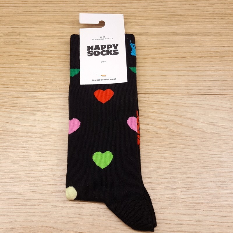 Happy Socks Crew Socks Black Heart Combed Cotton Unisex M 8-12 W 10-12.5