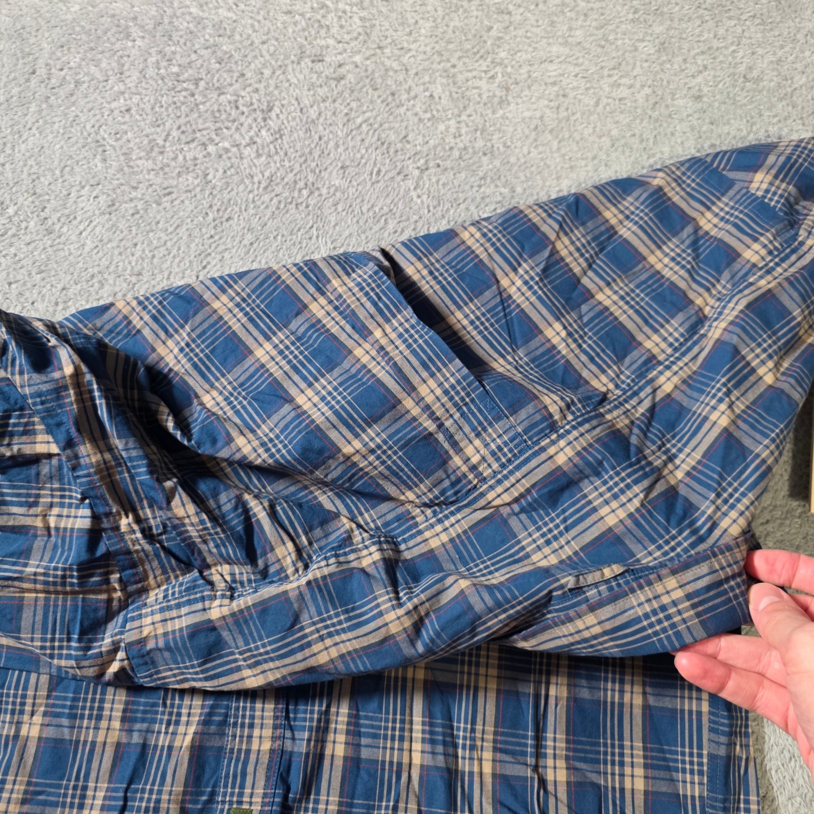 Timberland Mens M Button Down Shirt Blue Plaid Weathergear Cotton Long Sleeve