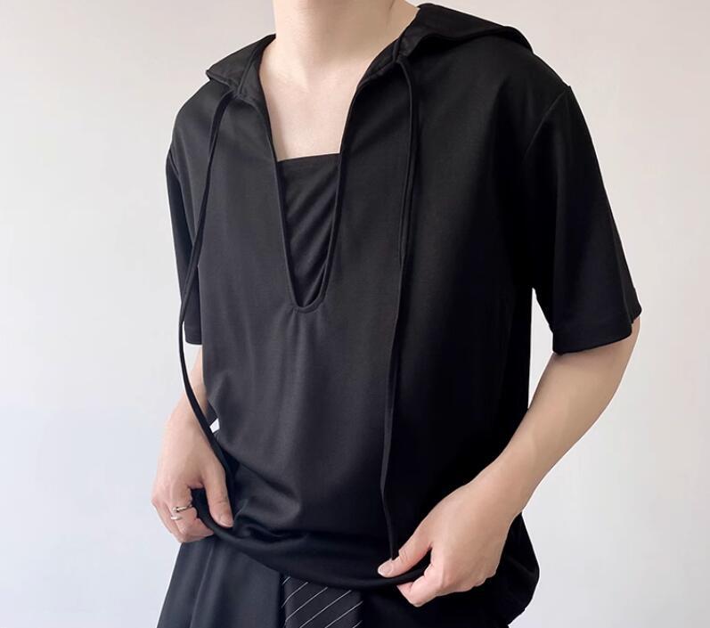 Men’s Fashion Summer sailor collar Short Sleeve Loose T-shirt Youth Casual Tee