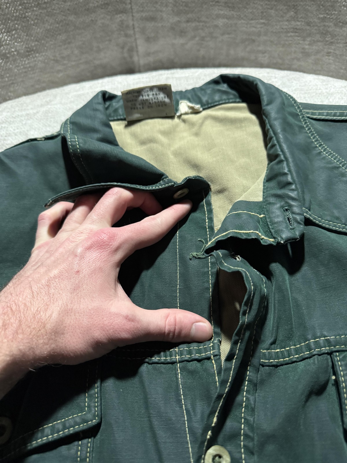 Vintage ~80s William Barry Jacket XL Green Cotton Twill Utility Military Style