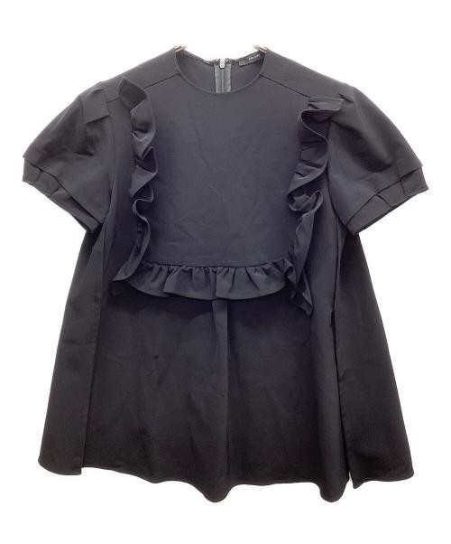 YOKO CHAN Women’s Black Puff Sleeve Ruffle Trim Blouse, Size Free