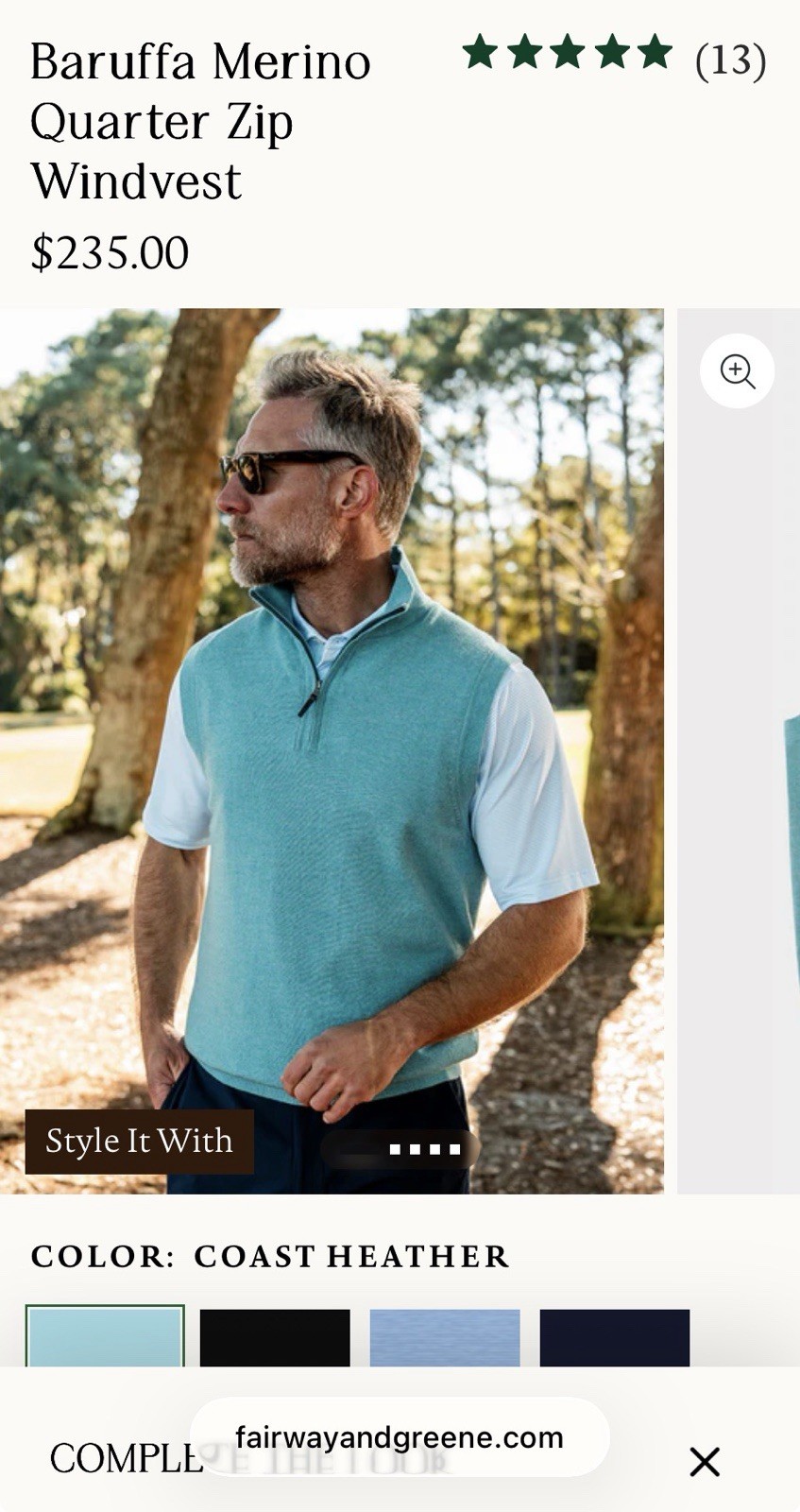 Fairway & Greene Baruffa Merino Wool Quarter Zip Windvest Sweater Vest M