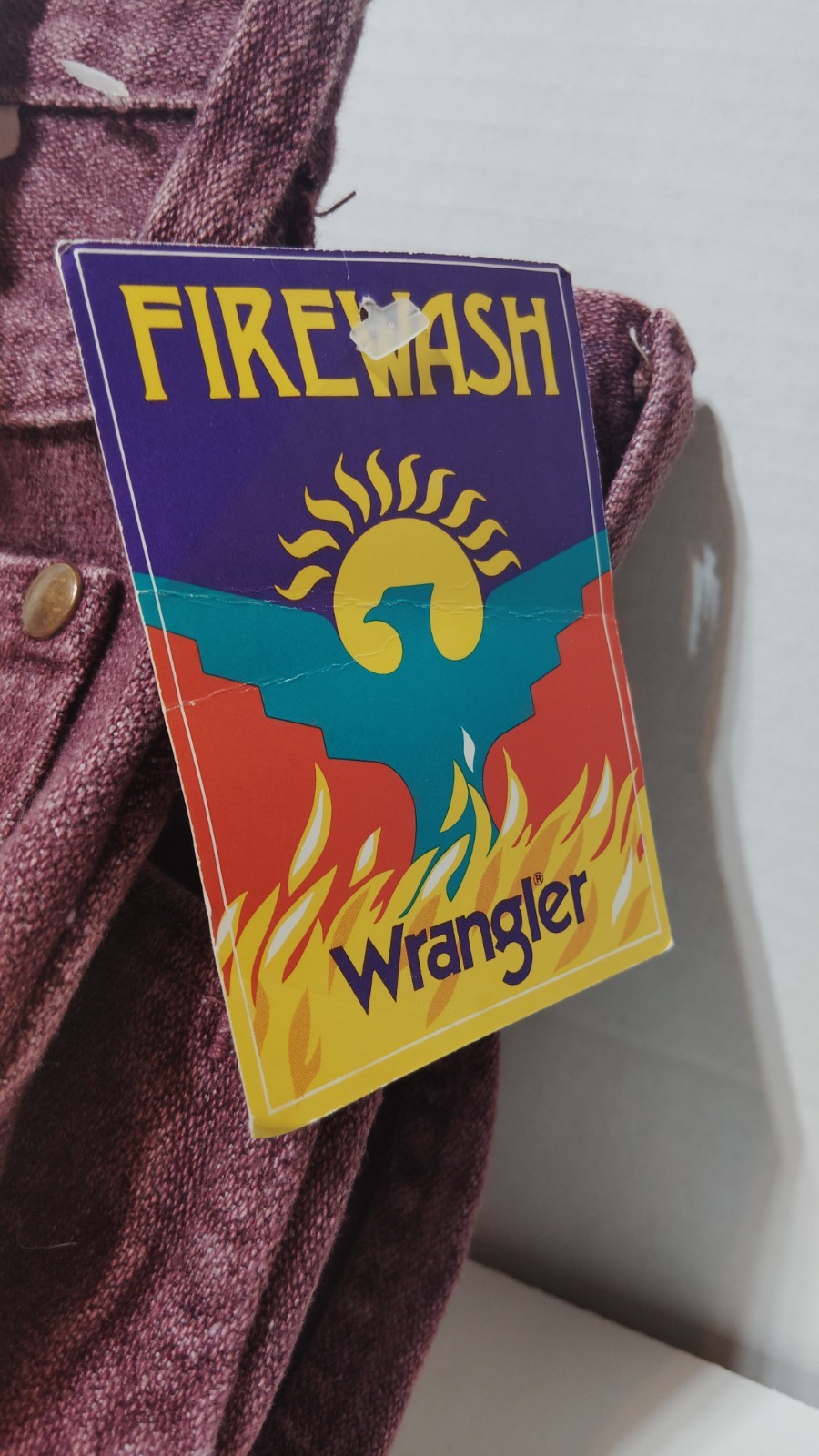 32×34 Wrangler Men Firewash Jeans Vintage Slim Fit Cowboy Cut Red Denim 90s Plum